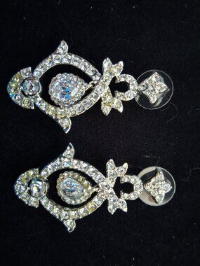 Kenneth Jay Lane WG plated Clear Crystal Teardrop Dangle Earrings